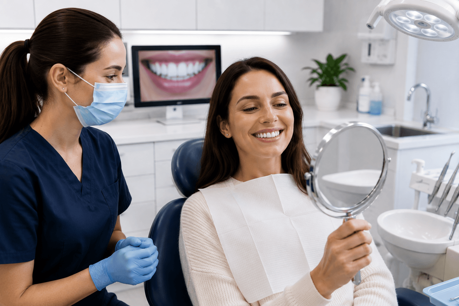 Professional dentist with patient discussing why they chose professional Teeth Whitening service